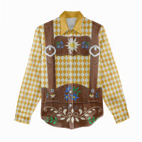 Lederhosen Oktoberfest Women Casual Shirt Gold Edelweiss Floral Polka Dots - Wonder Print Shop