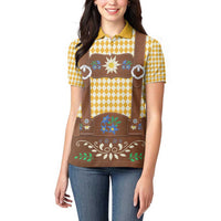 Lederhosen Oktoberfest Women Polo Shirt Gold Edelweiss Floral Polka Dots - Wonder Print Shop