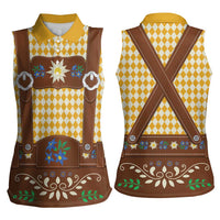 Lederhosen Oktoberfest Women Sleeveless Polo Shirt Gold Edelweiss Floral Polka Dots - Wonder Print Shop