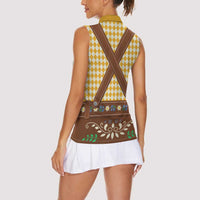 Lederhosen Oktoberfest Women Sleeveless Polo Shirt Gold Edelweiss Floral Polka Dots - Wonder Print Shop