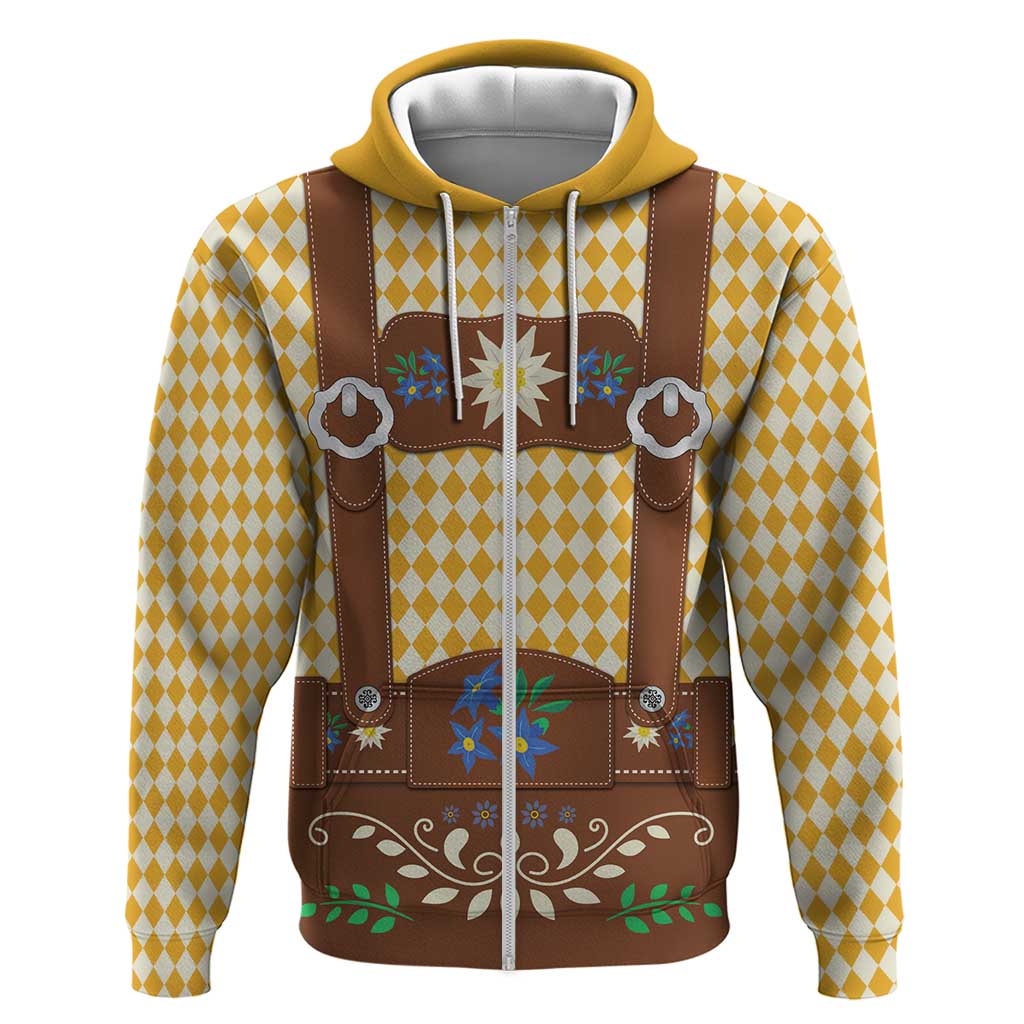 Lederhosen Oktoberfest Zip Hoodie Gold Edelweiss Floral Polka Dots - Wonder Print Shop