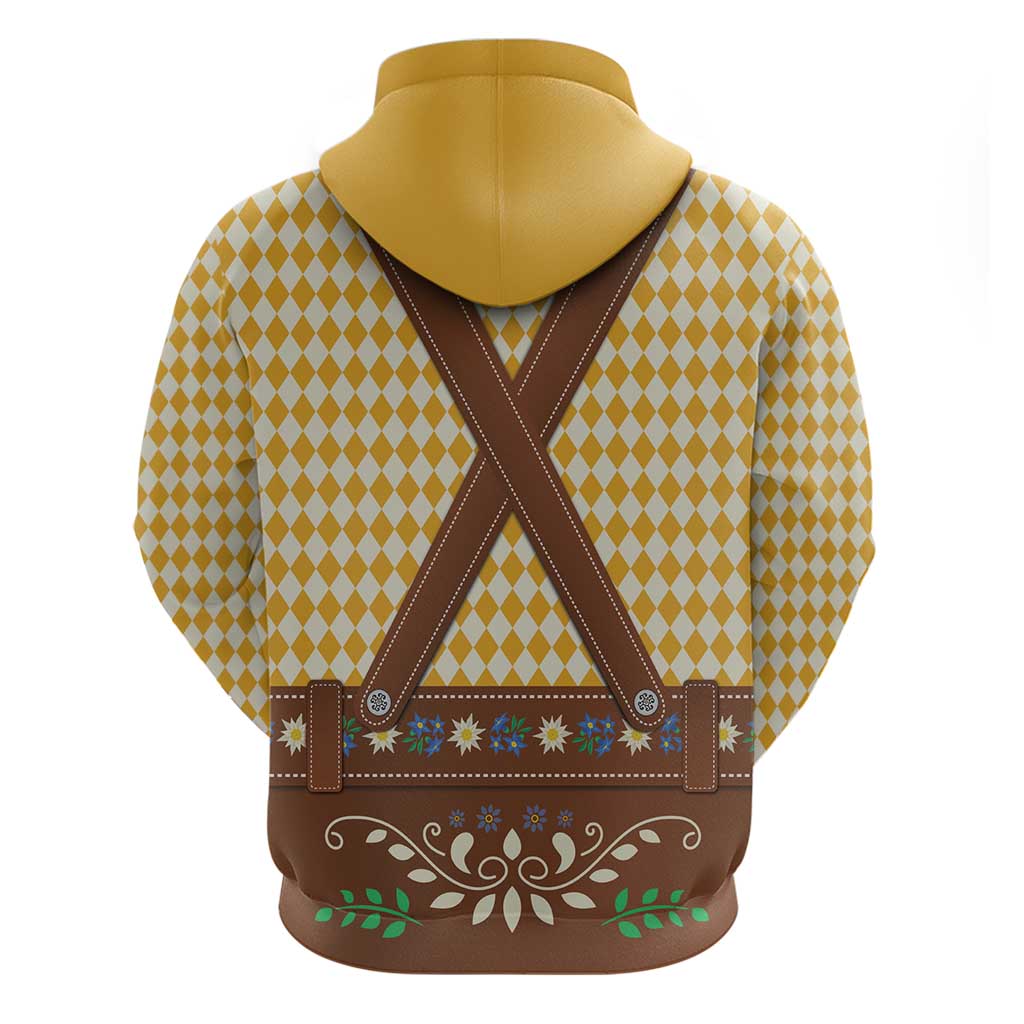 Lederhosen Oktoberfest Zip Hoodie Gold Edelweiss Floral Polka Dots - Wonder Print Shop