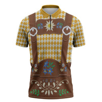 Lederhosen Oktoberfest Zipper Polo Shirt Gold Edelweiss Floral Polka Dots - Wonder Print Shop