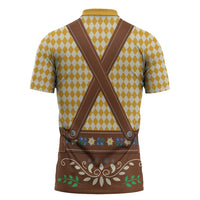 Lederhosen Oktoberfest Zipper Polo Shirt Gold Edelweiss Floral Polka Dots - Wonder Print Shop