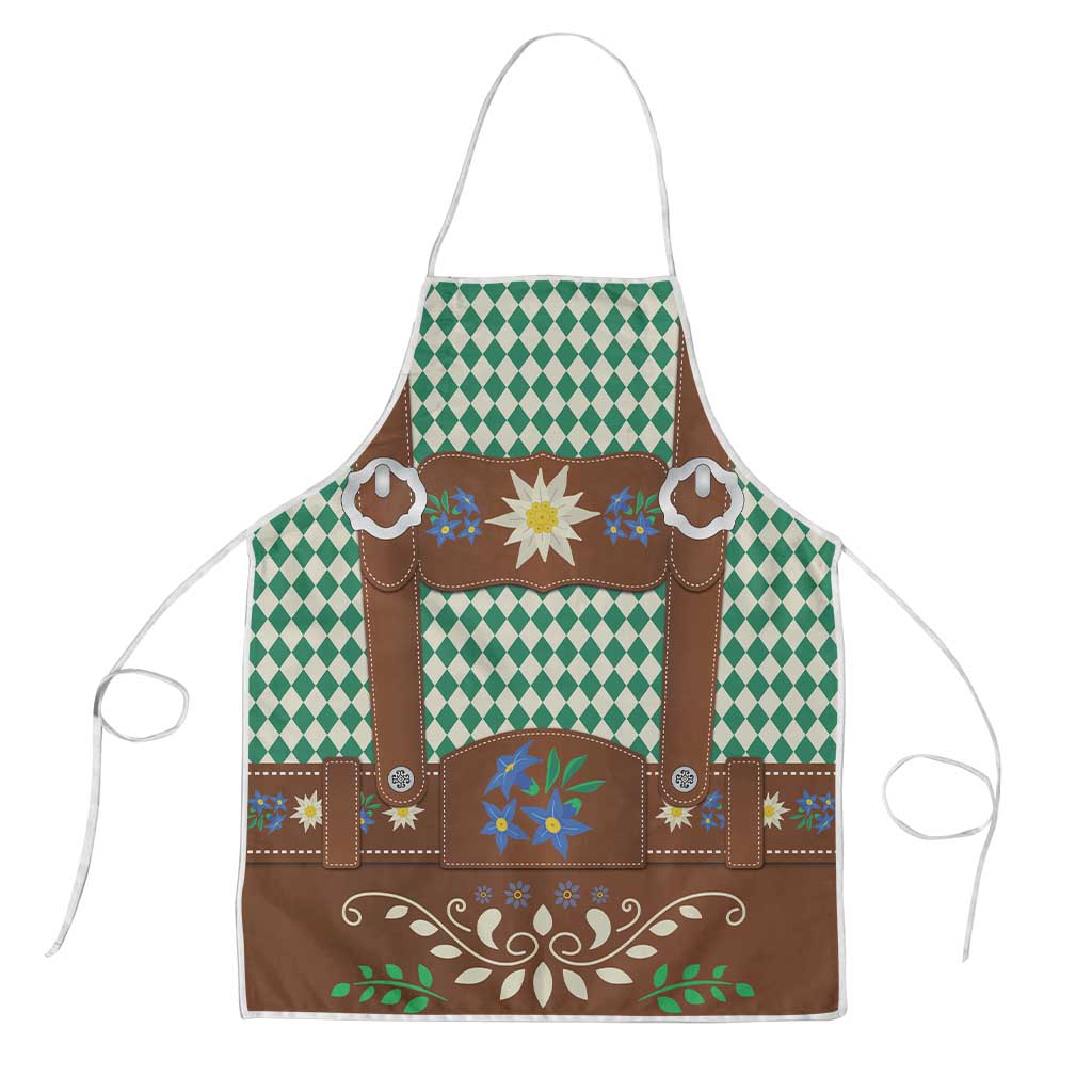 Lederhosen Oktoberfest Apron Green Edelweiss Floral Polka Dots - Wonder Print Shop