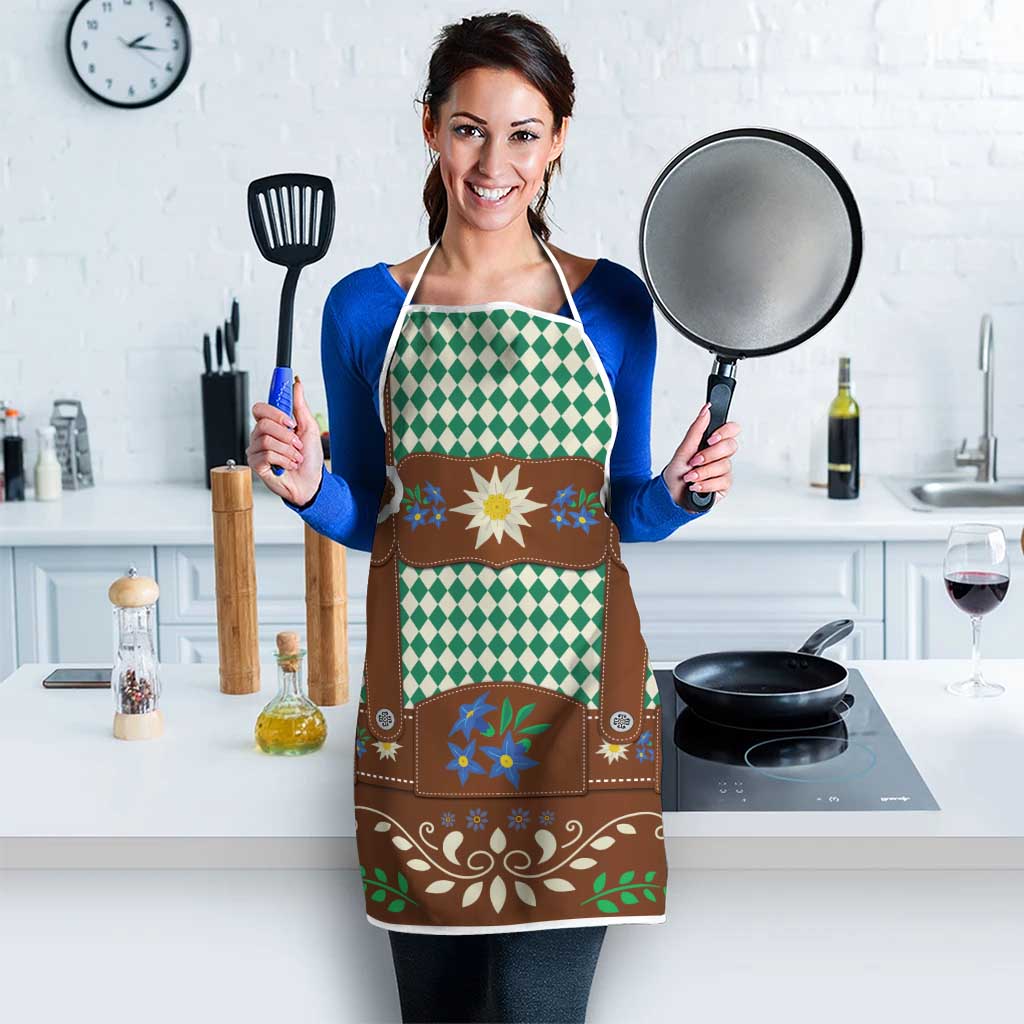 Lederhosen Oktoberfest Apron Green Edelweiss Floral Polka Dots - Wonder Print Shop