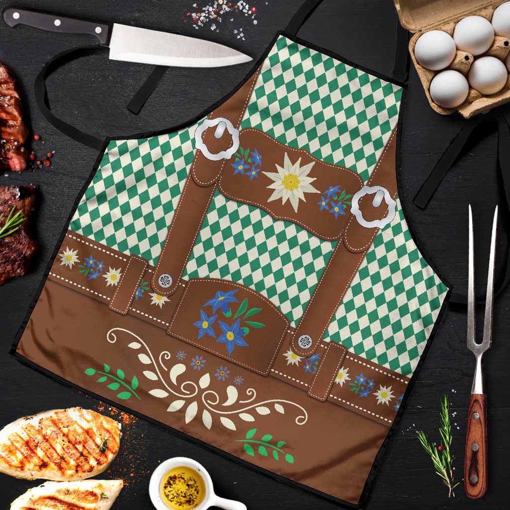 Lederhosen Oktoberfest Apron Green Edelweiss Floral Polka Dots - Wonder Print Shop