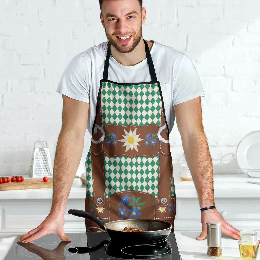 Lederhosen Oktoberfest Apron Green Edelweiss Floral Polka Dots - Wonder Print Shop