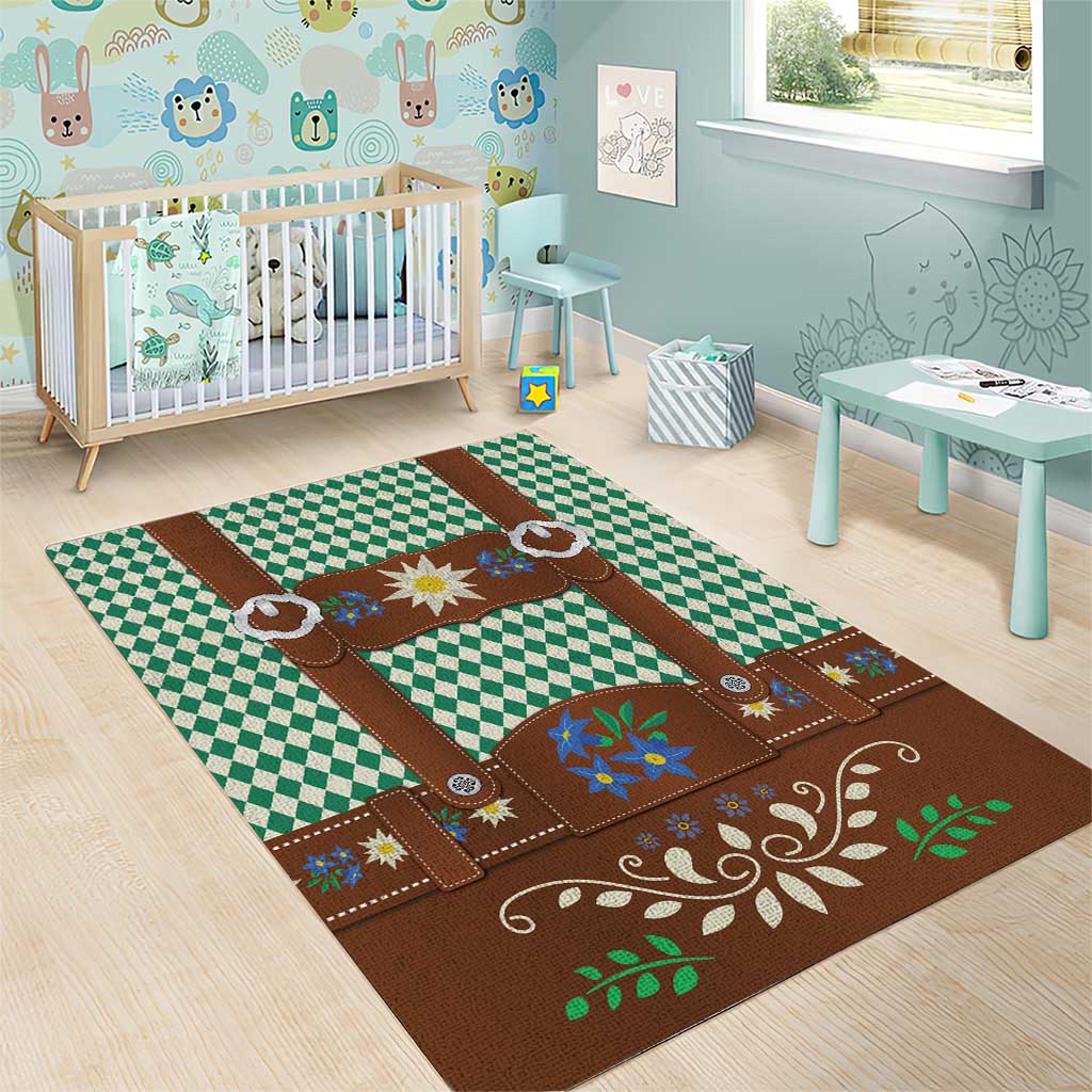 Lederhosen Oktoberfest Area Rug Green Edelweiss Floral Polka Dots - Wonder Print Shop