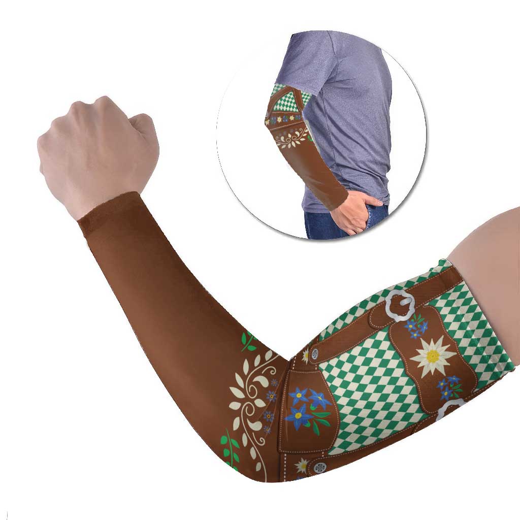 Lederhosen Oktoberfest Arm Sleeves Green Edelweiss Floral Polka Dots - Wonder Print Shop