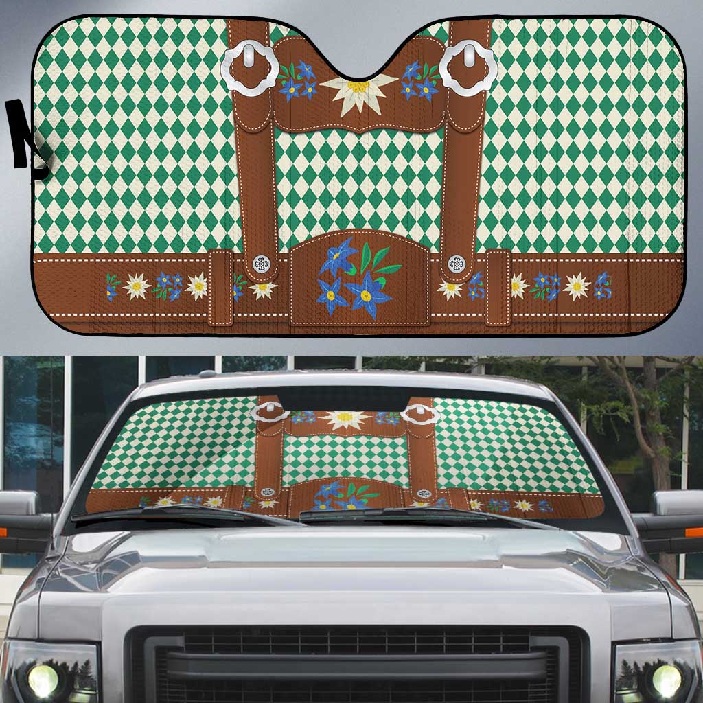 Lederhosen Oktoberfest Auto Sun Shade Green Edelweiss Floral Polka Dots - Wonder Print Shop