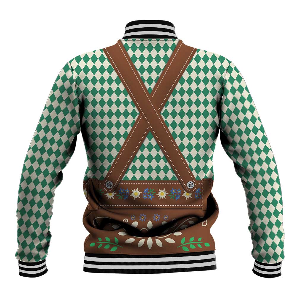 Lederhosen Oktoberfest Baseball Jacket Green Edelweiss Floral Polka Dots - Wonder Print Shop