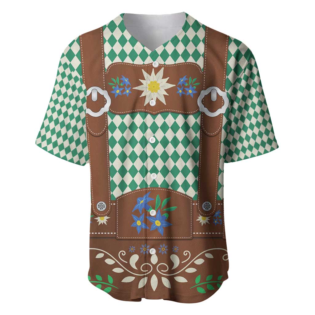 Lederhosen Oktoberfest Baseball Jersey Green Edelweiss Floral Polka Dots - Wonder Print Shop