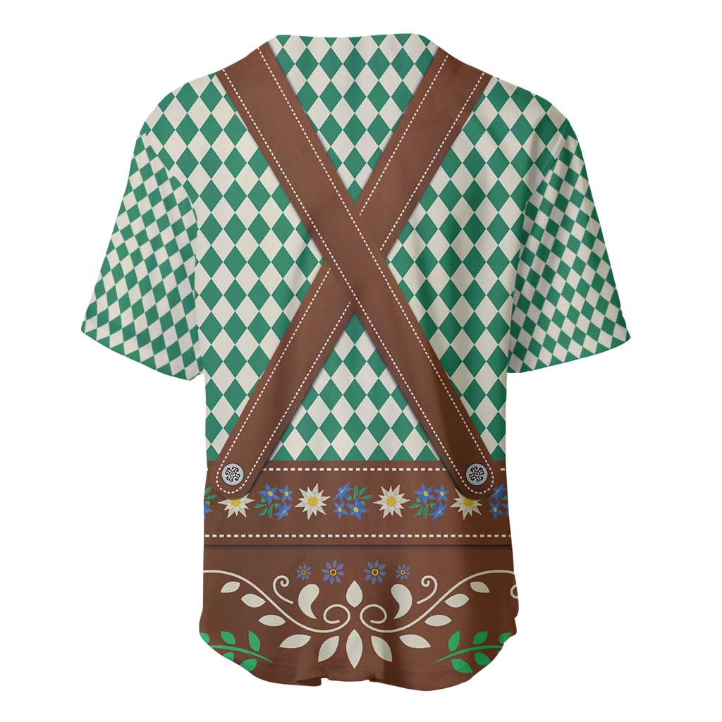 Lederhosen Oktoberfest Baseball Jersey Green Edelweiss Floral Polka Dots - Wonder Print Shop