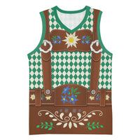Lederhosen Oktoberfest Basketball Jersey Green Edelweiss Floral Polka Dots - Wonder Print Shop