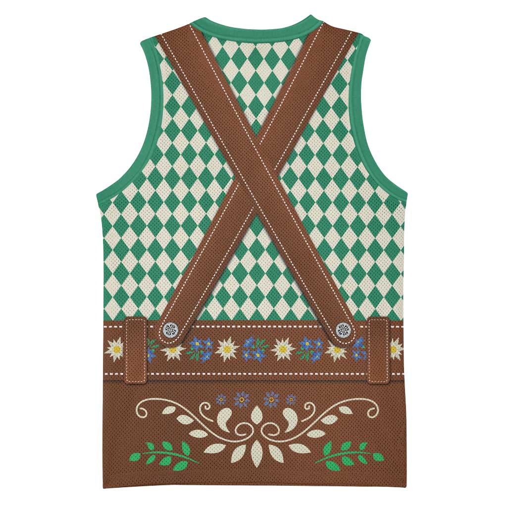 Lederhosen Oktoberfest Basketball Jersey Green Edelweiss Floral Polka Dots - Wonder Print Shop