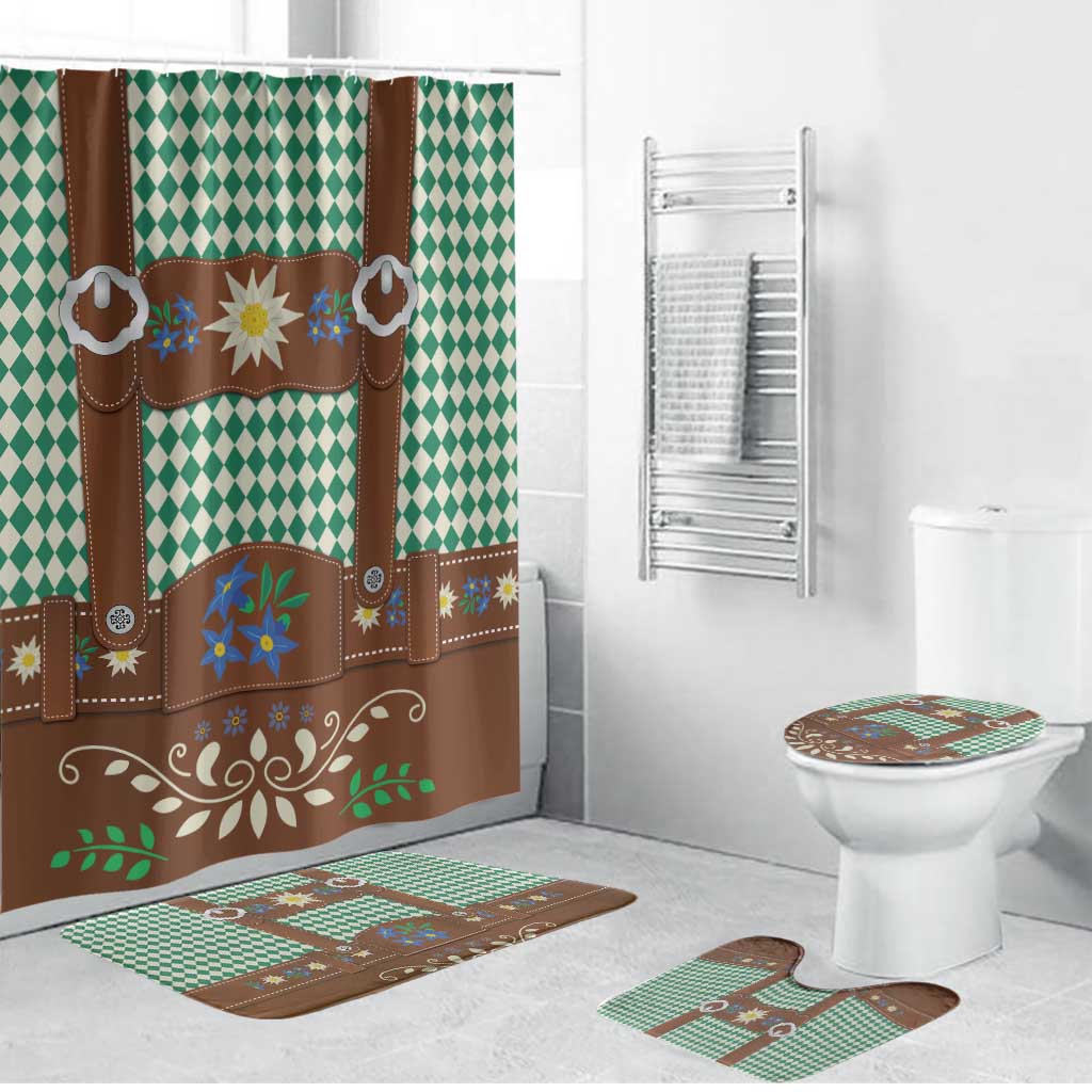 Lederhosen Oktoberfest Bathroom Set Green Edelweiss Floral Polka Dots - Wonder Print Shop