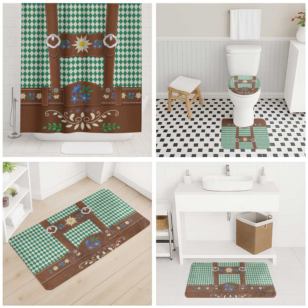 Lederhosen Oktoberfest Bathroom Set Green Edelweiss Floral Polka Dots - Wonder Print Shop