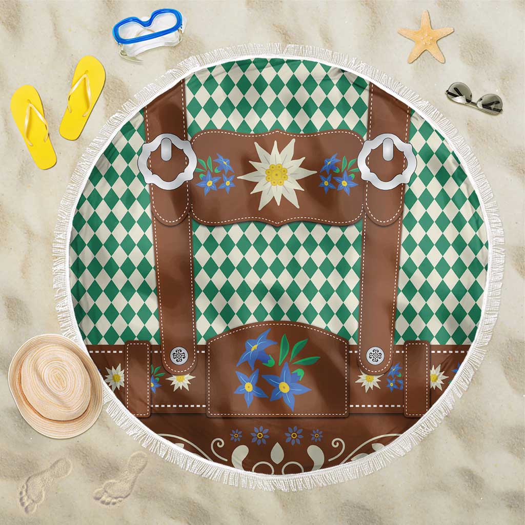 Lederhosen Oktoberfest Beach Blanket Green Edelweiss Floral Polka Dots - Wonder Print Shop