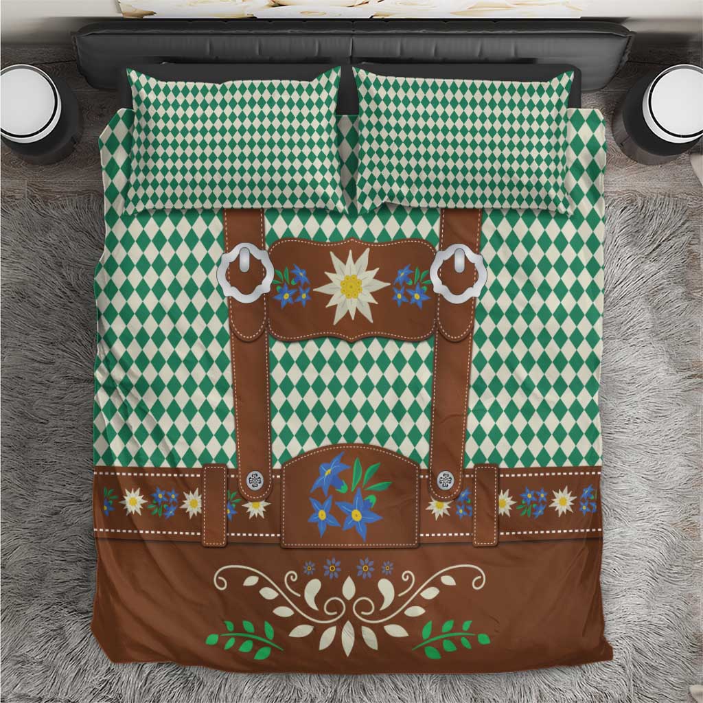 Lederhosen Oktoberfest Bedding Set Green Edelweiss Floral Polka Dots - Wonder Print Shop