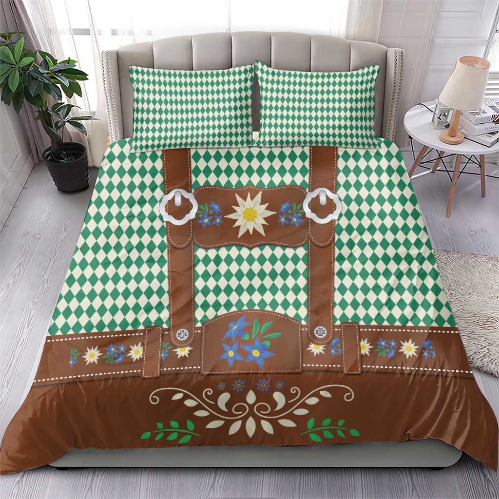 Lederhosen Oktoberfest Bedding Set Green Edelweiss Floral Polka Dots - Wonder Print Shop