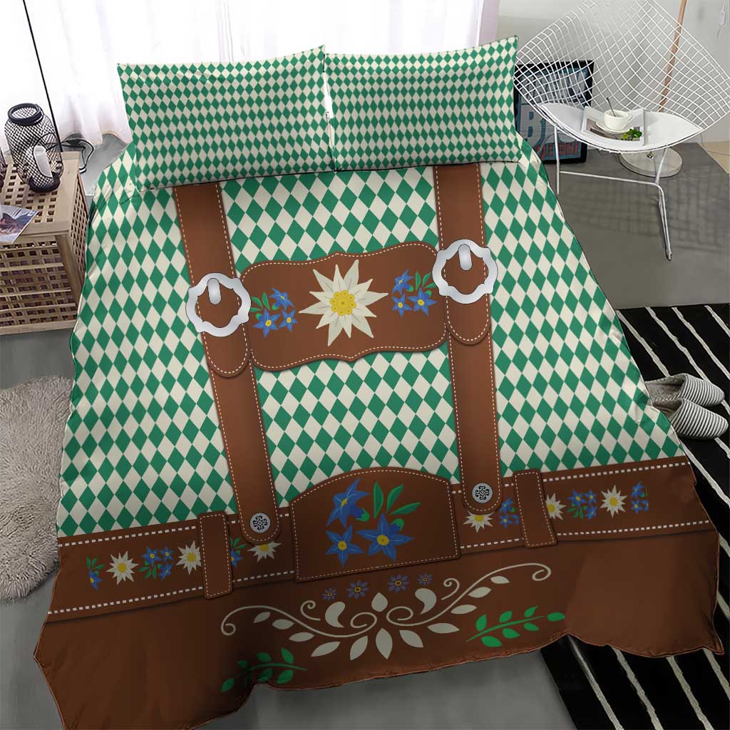 Lederhosen Oktoberfest Bedding Set Green Edelweiss Floral Polka Dots - Wonder Print Shop