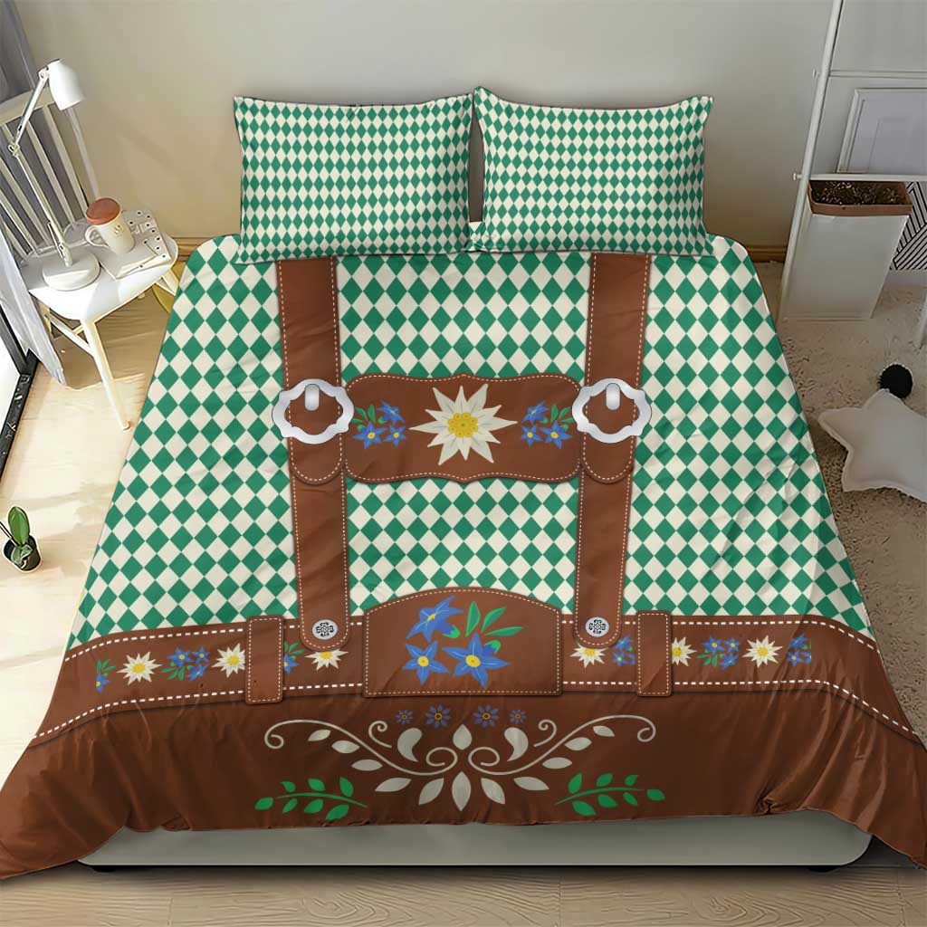 Lederhosen Oktoberfest Bedding Set Green Edelweiss Floral Polka Dots - Wonder Print Shop