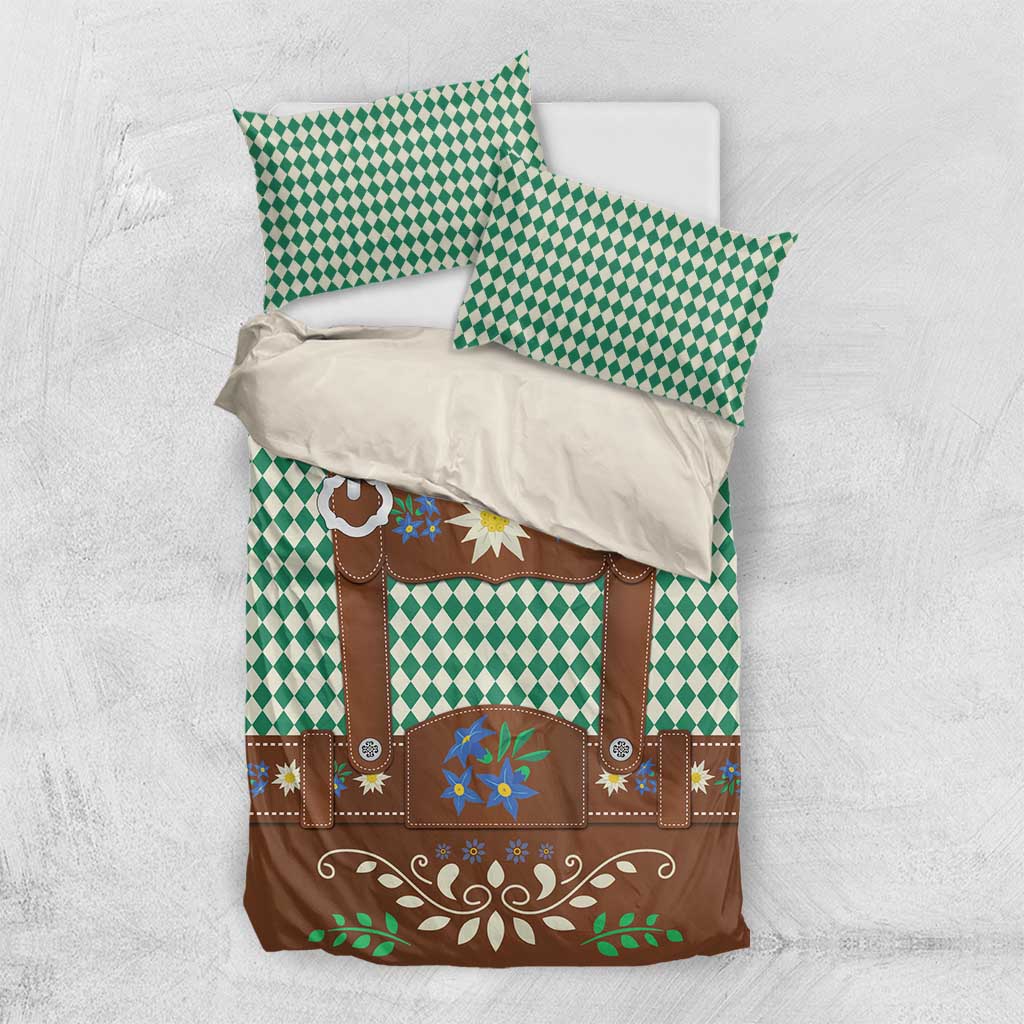 Lederhosen Oktoberfest Bedding Set Green Edelweiss Floral Polka Dots - Wonder Print Shop