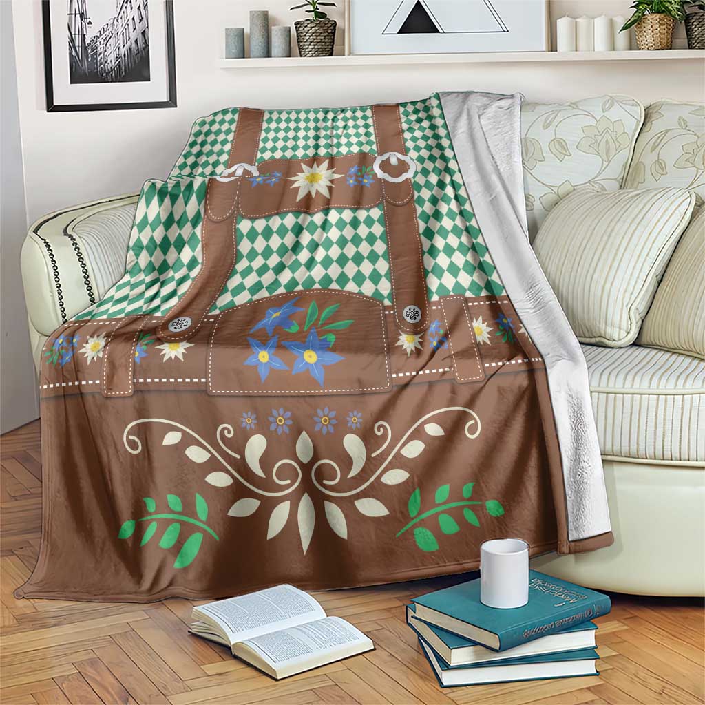 Lederhosen Oktoberfest Blanket Green Edelweiss Floral Polka Dots - Wonder Print Shop