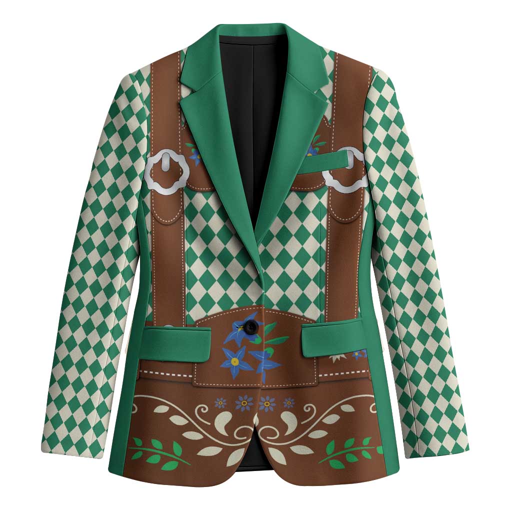 Lederhosen Oktoberfest Blazer Green Edelweiss Floral Polka Dots - Wonder Print Shop