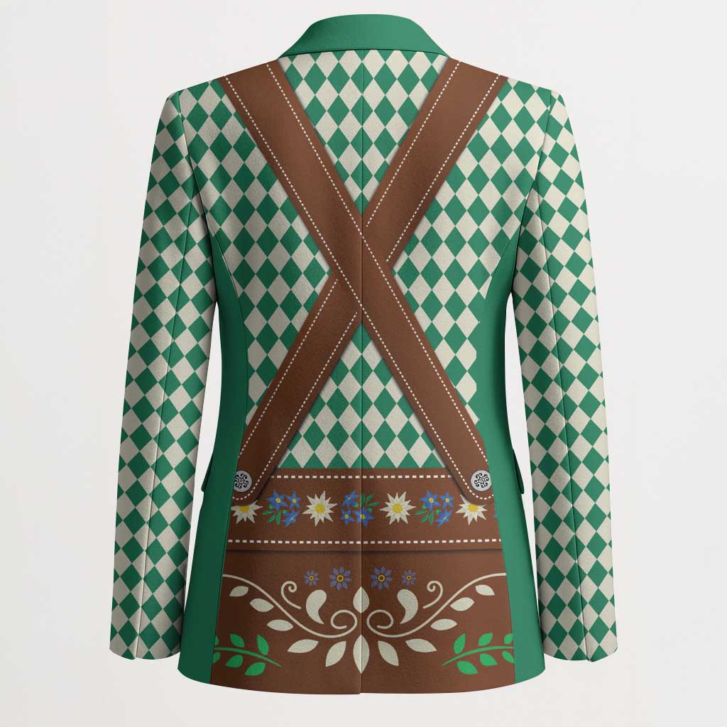 Lederhosen Oktoberfest Blazer Green Edelweiss Floral Polka Dots - Wonder Print Shop