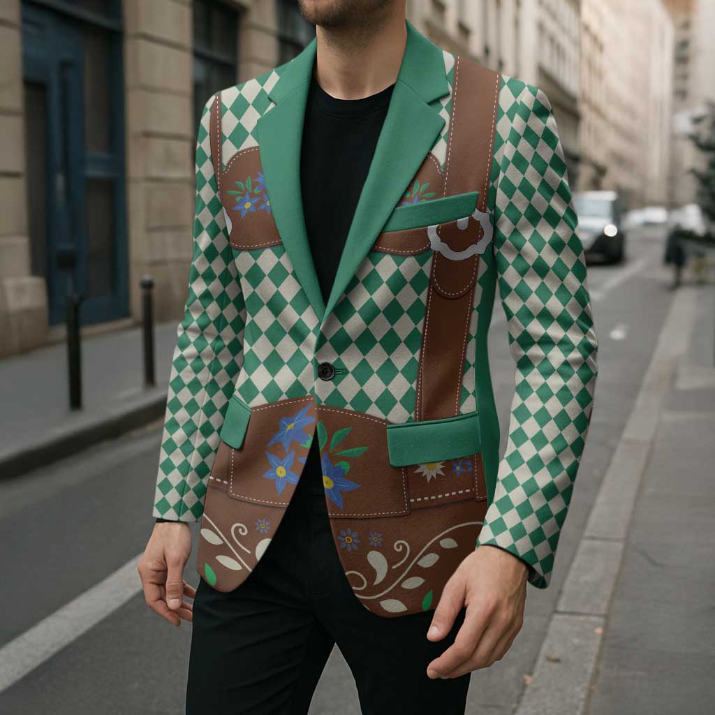 Lederhosen Oktoberfest Blazer Green Edelweiss Floral Polka Dots - Wonder Print Shop