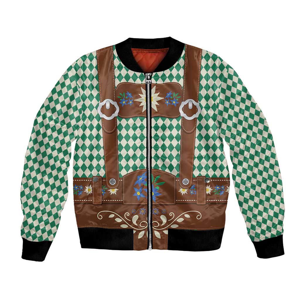 Lederhosen Oktoberfest Bomber Jacket Green Edelweiss Floral Polka Dots - Wonder Print Shop