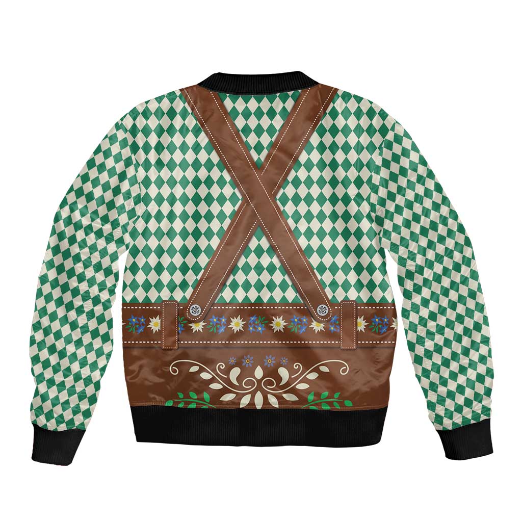 Lederhosen Oktoberfest Bomber Jacket Green Edelweiss Floral Polka Dots - Wonder Print Shop