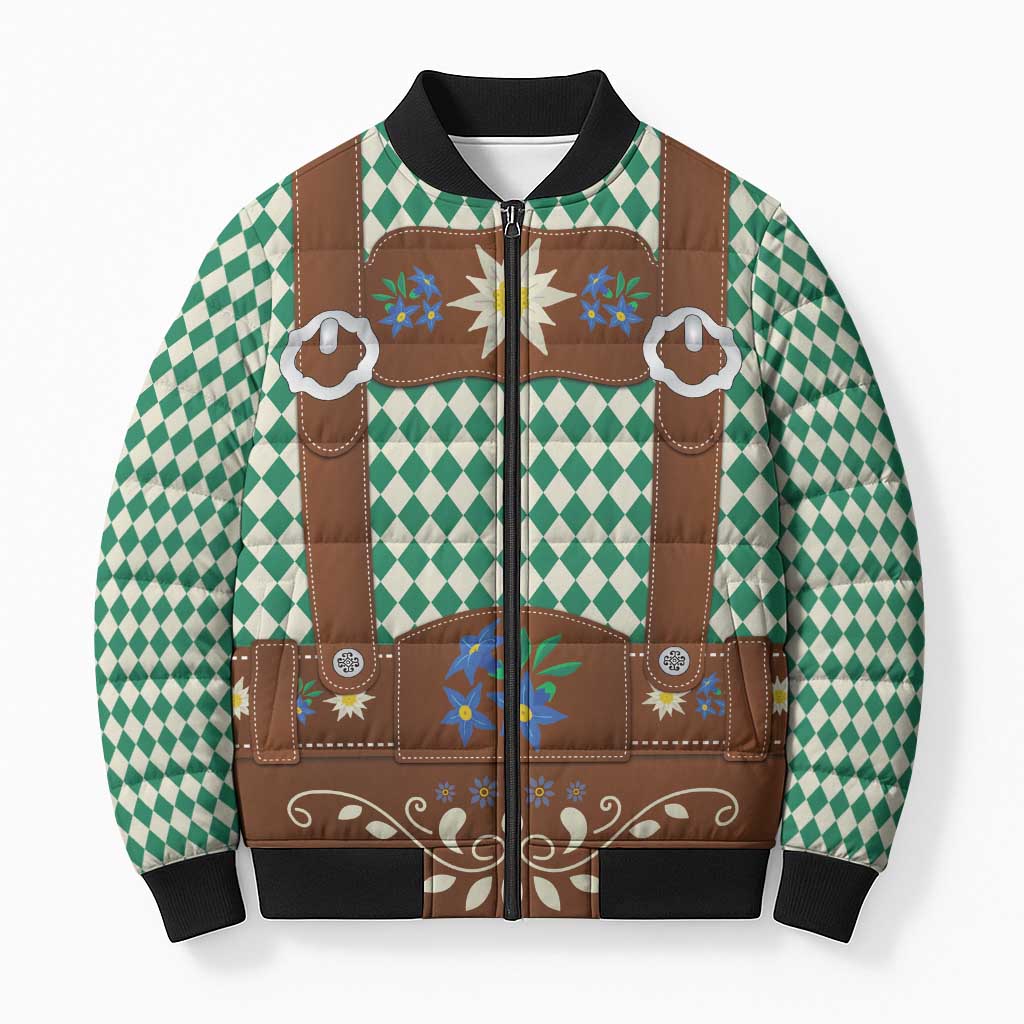 Lederhosen Oktoberfest Bomber Puffer Jacket Green Edelweiss Floral Polka Dots - Wonder Print Shop