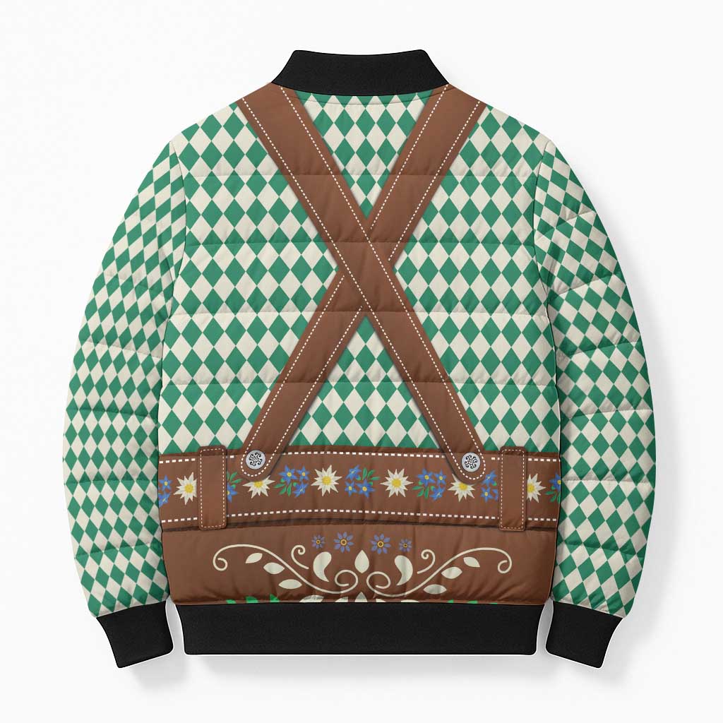 Lederhosen Oktoberfest Bomber Puffer Jacket Green Edelweiss Floral Polka Dots - Wonder Print Shop
