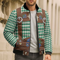 Lederhosen Oktoberfest Bomber Puffer Jacket Green Edelweiss Floral Polka Dots - Wonder Print Shop