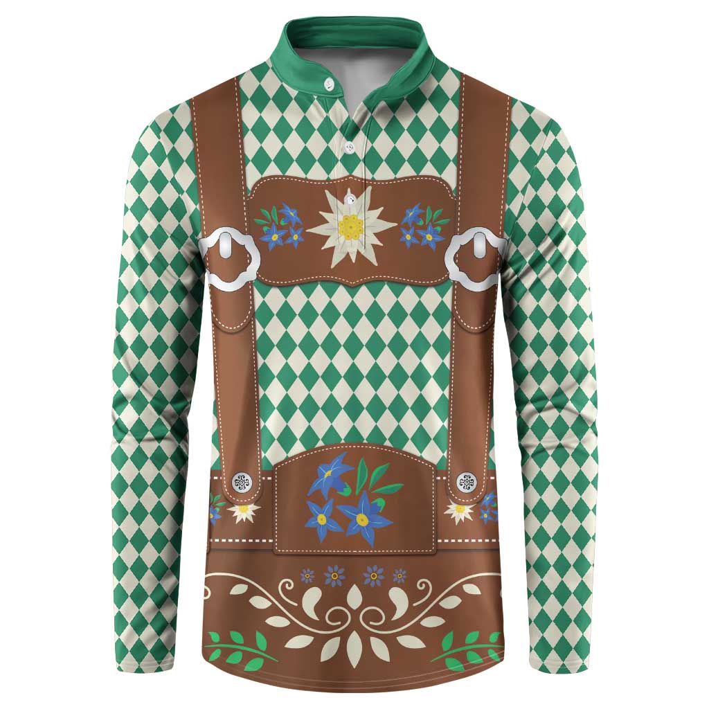 Lederhosen Oktoberfest Button Sweatshirt Green Edelweiss Floral Polka Dots - Wonder Print Shop