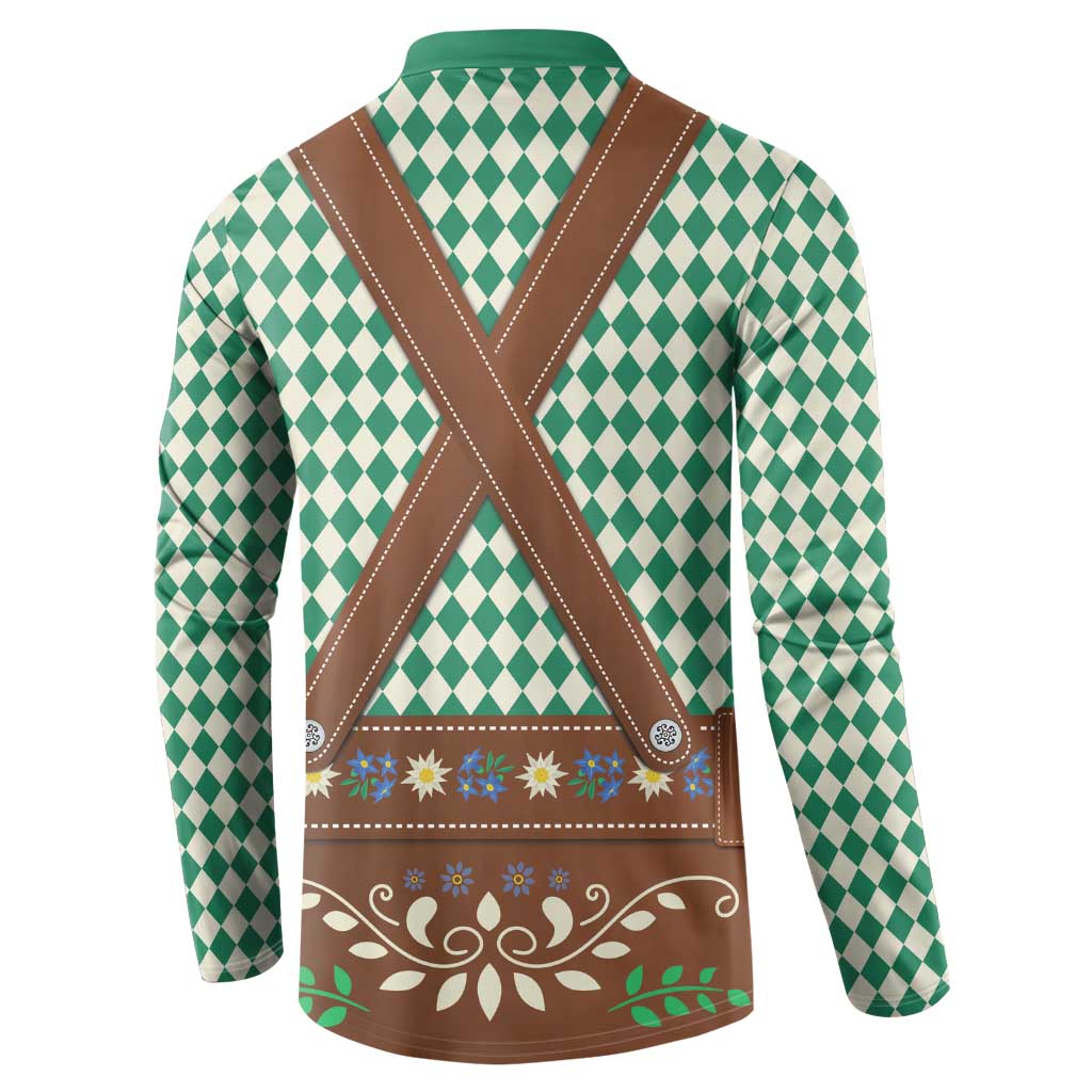 Lederhosen Oktoberfest Button Sweatshirt Green Edelweiss Floral Polka Dots - Wonder Print Shop