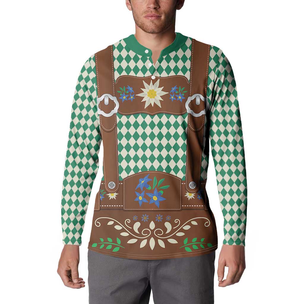 Lederhosen Oktoberfest Button Sweatshirt Green Edelweiss Floral Polka Dots - Wonder Print Shop