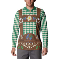 Lederhosen Oktoberfest Button Sweatshirt Green Edelweiss Floral Polka Dots - Wonder Print Shop