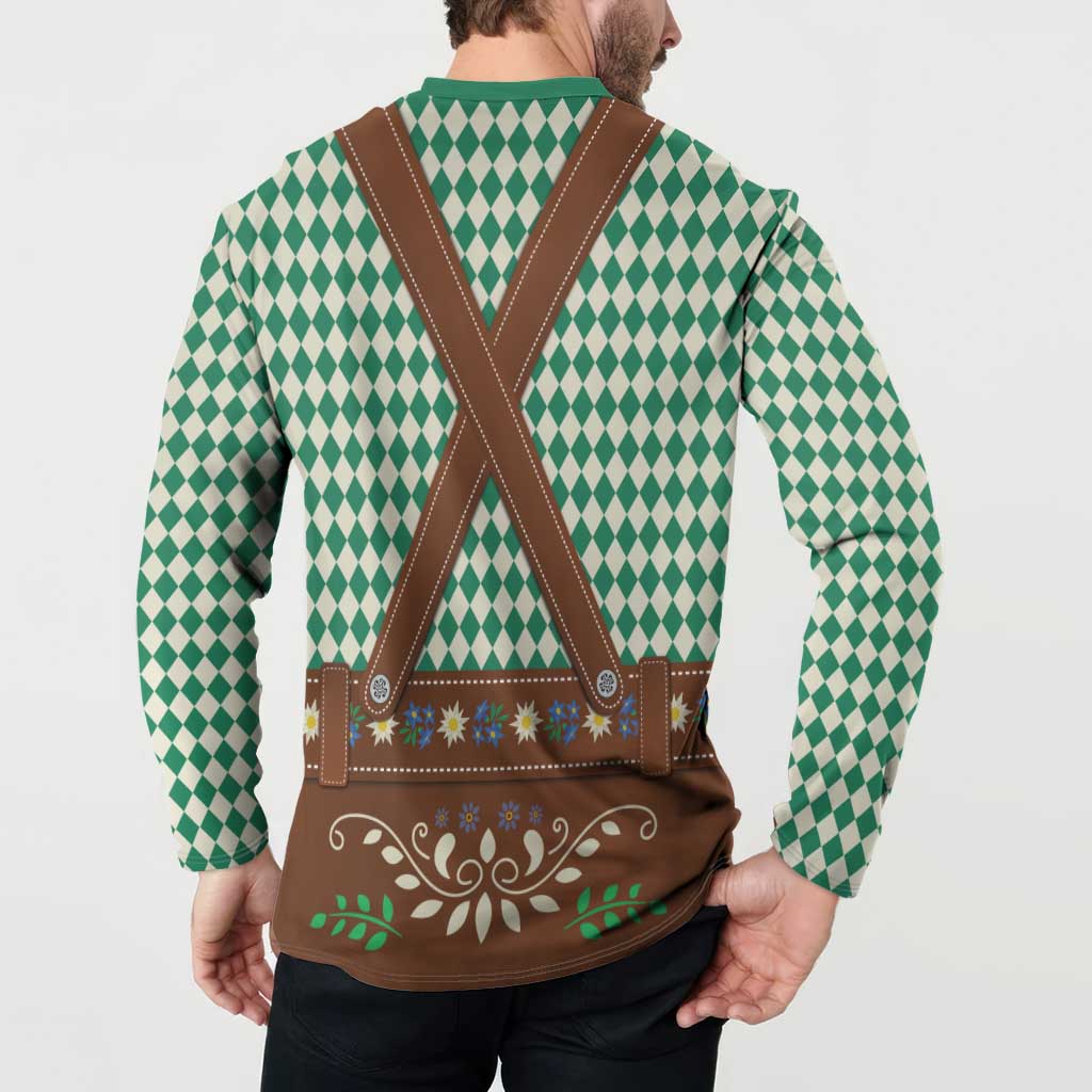 Lederhosen Oktoberfest Button Sweatshirt Green Edelweiss Floral Polka Dots - Wonder Print Shop
