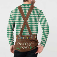 Lederhosen Oktoberfest Button Sweatshirt Green Edelweiss Floral Polka Dots - Wonder Print Shop