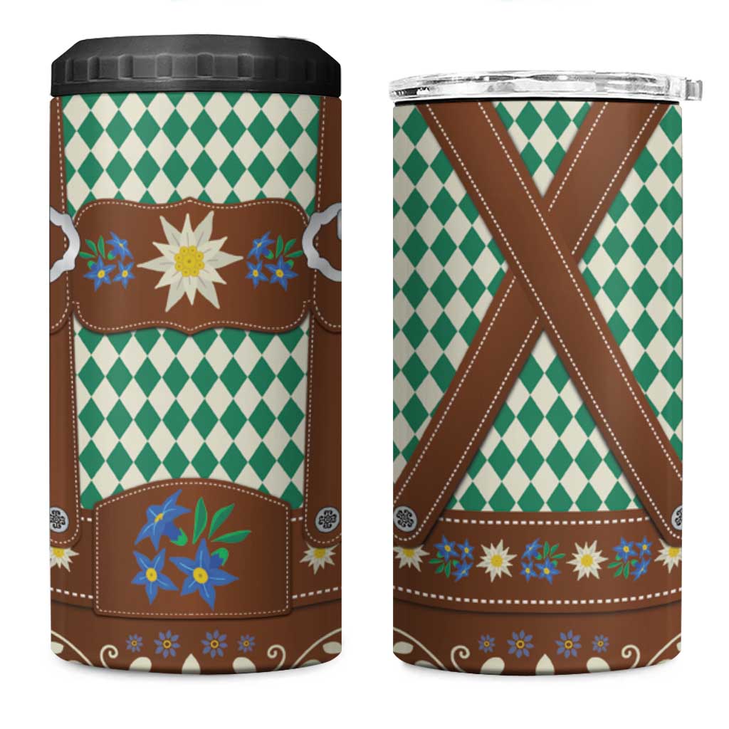 Lederhosen Oktoberfest 4 in 1 Can Cooler Tumbler Green Edelweiss Floral Polka Dots - Wonder Print Shop