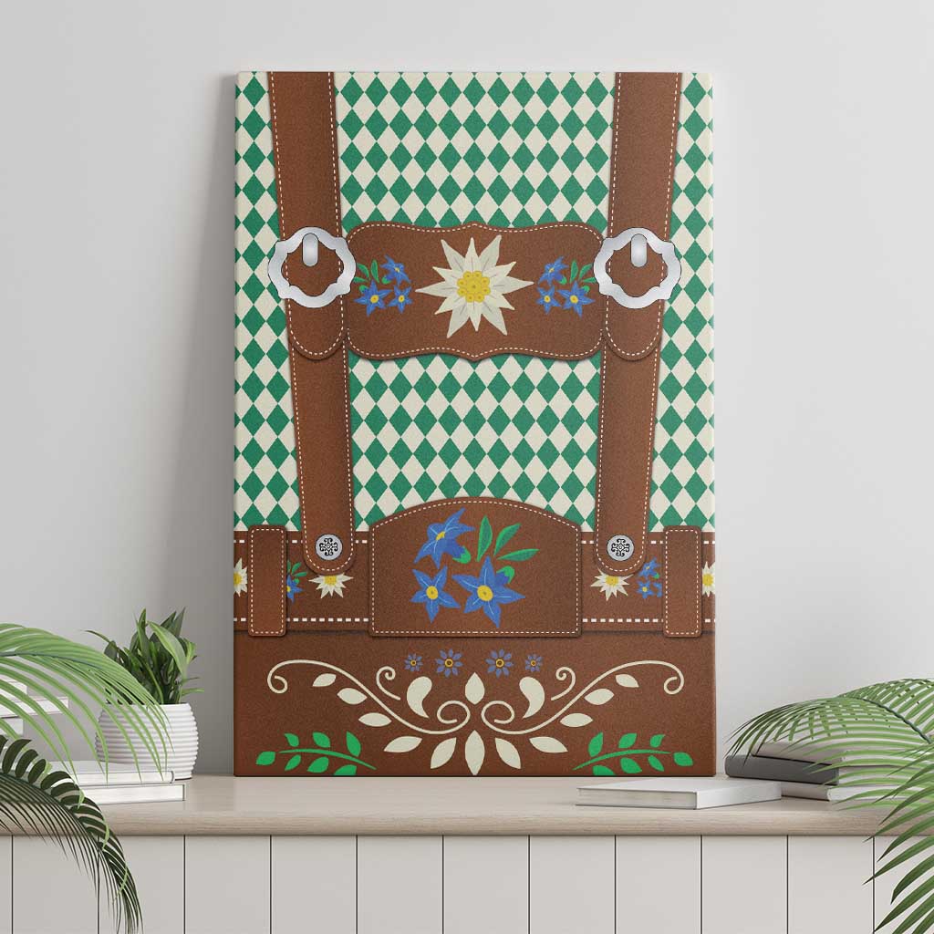 Lederhosen Oktoberfest Canvas Wall Art Green Edelweiss Floral Polka Dots - Wonder Print Shop