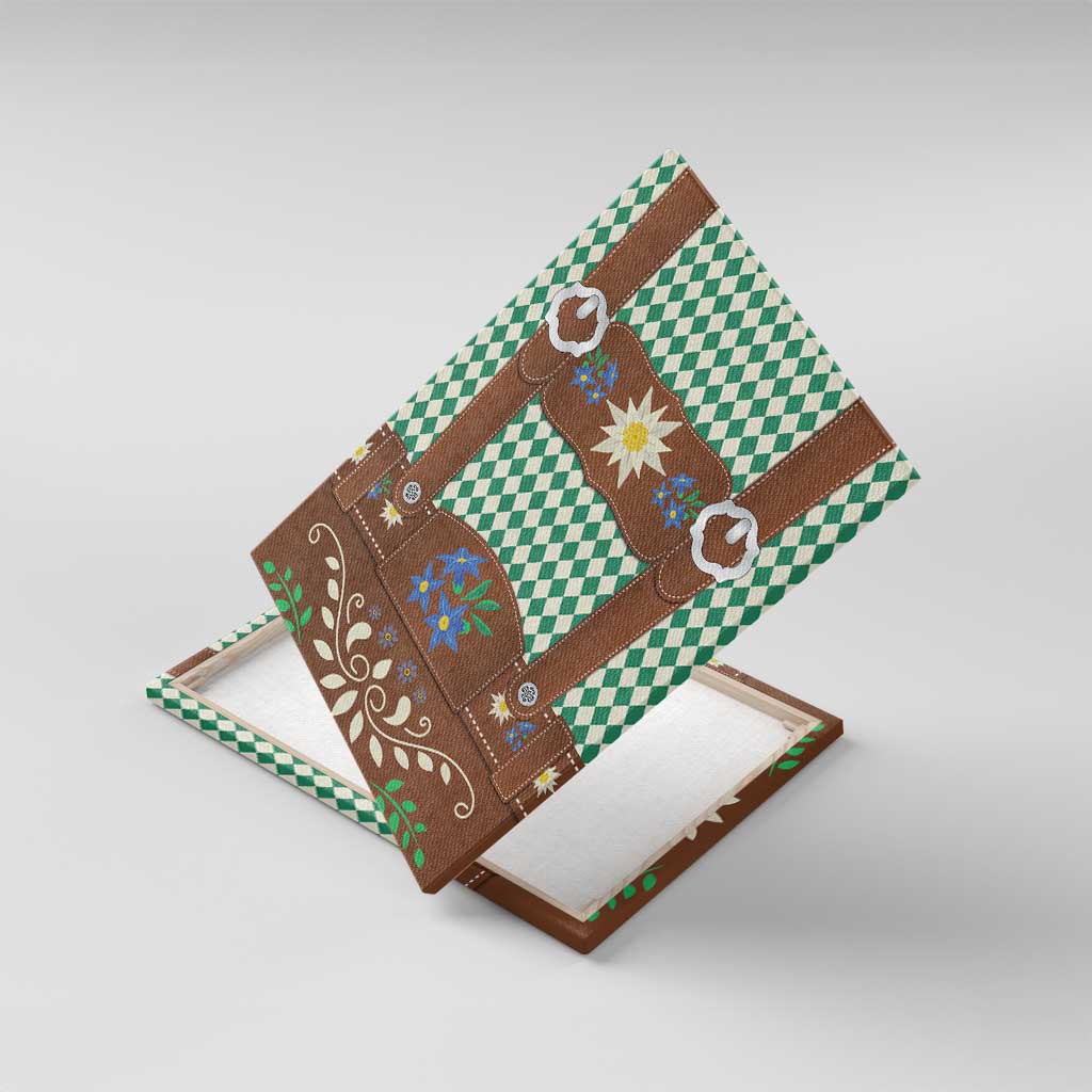 Lederhosen Oktoberfest Canvas Wall Art Green Edelweiss Floral Polka Dots - Wonder Print Shop