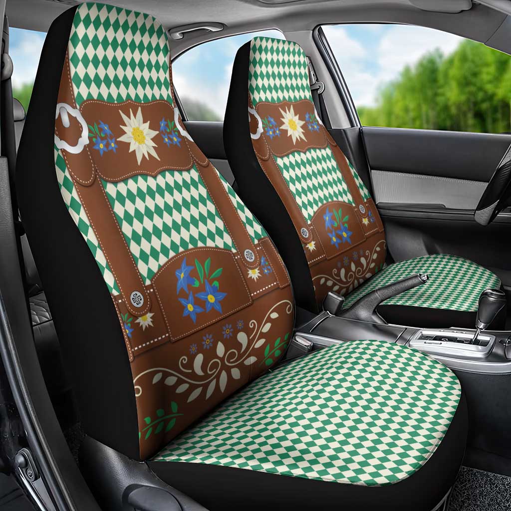 Lederhosen Oktoberfest Car Seat Cover Green Edelweiss Floral Polka Dots - Wonder Print Shop