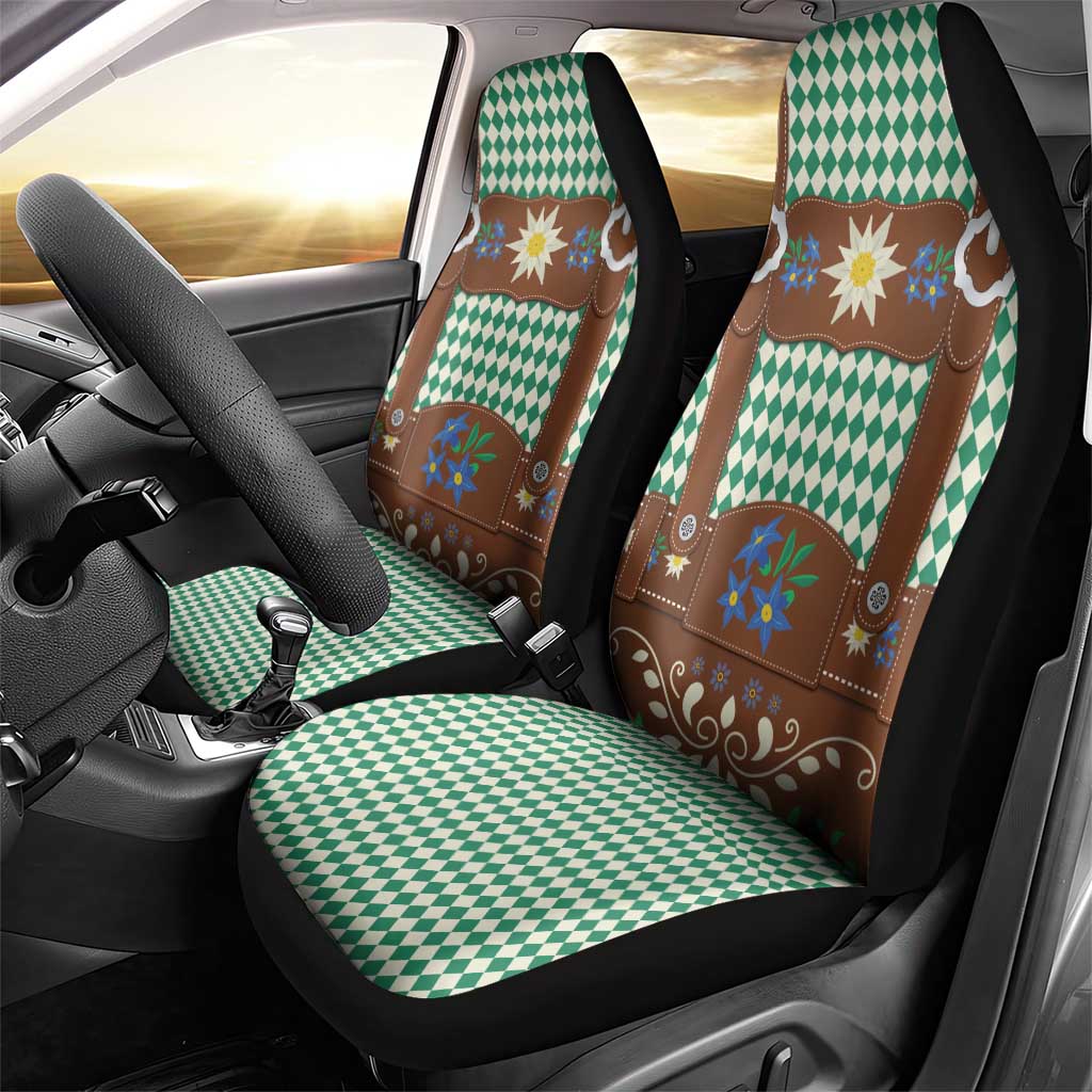 Lederhosen Oktoberfest Car Seat Cover Green Edelweiss Floral Polka Dots - Wonder Print Shop