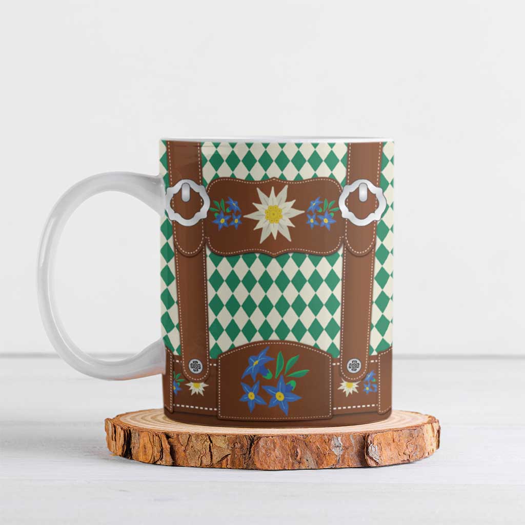 Lederhosen Oktoberfest Ceramic Mug Green Edelweiss Floral Polka Dots - Wonder Print Shop