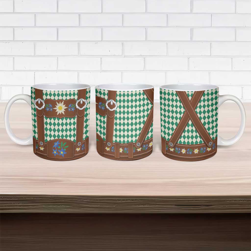 Lederhosen Oktoberfest Ceramic Mug Green Edelweiss Floral Polka Dots - Wonder Print Shop